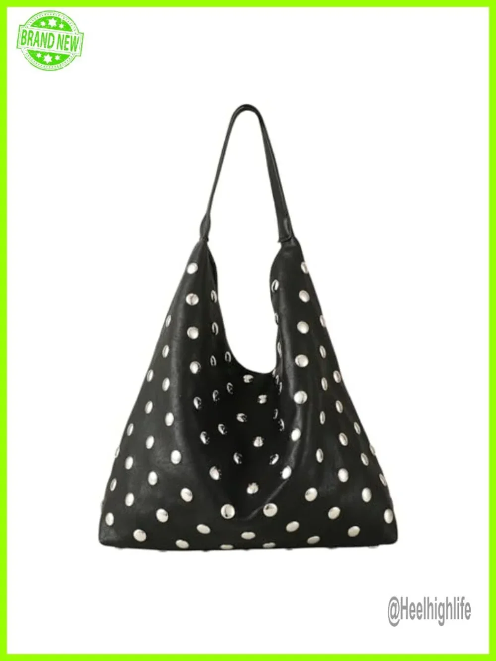 Vegan Leather Studded Hobo Handbag Shoulder Bag Punk Purse